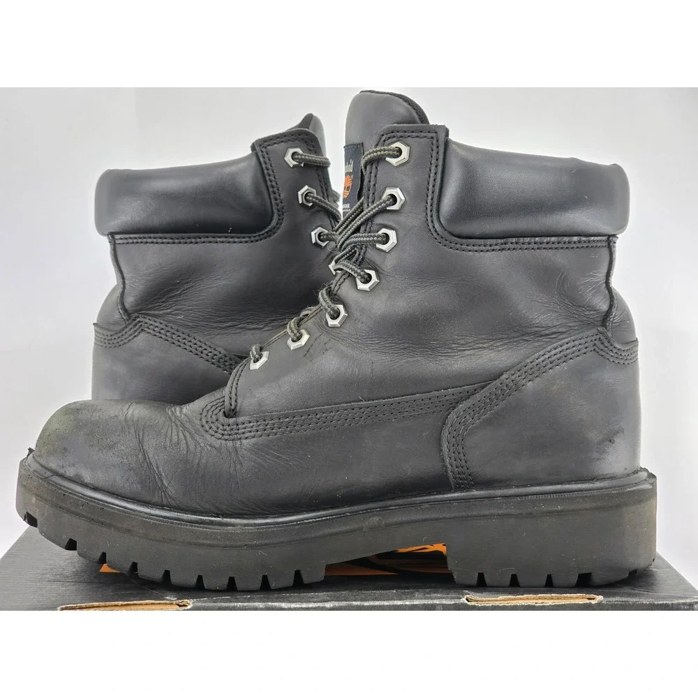 Timberland PRO Direct Attach Work Boots Mens 9 Black Leather Soft Toe -Good